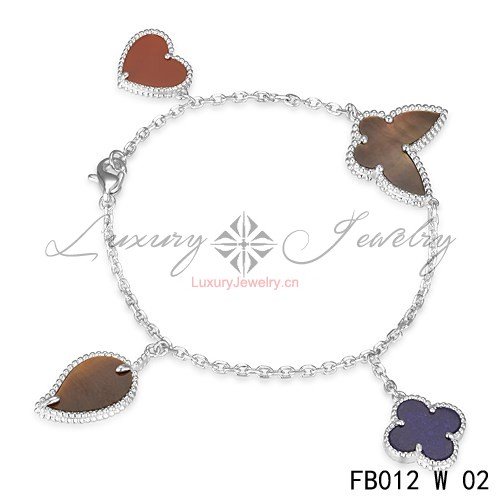 Cheap Van Cleef & Arpels  Lucky Alhambra White Gold Bracelet With 4 Motifs